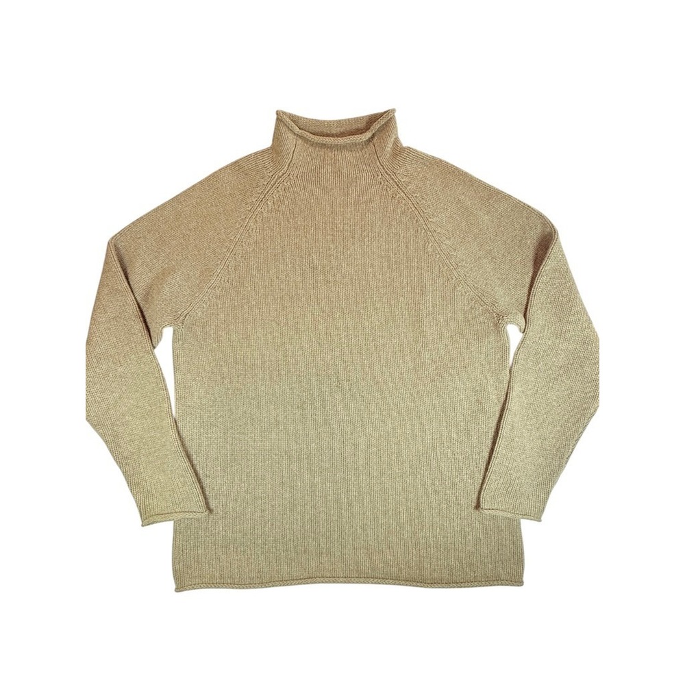 J.Crew VTG 90s Y2K Mock Neck Sweater Womens L Tall Tan Lambs Wool Raglan